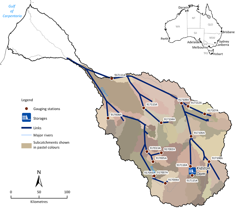 Example of nodes and links from an old eWater Source model